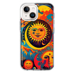 Apple iPhone 15 Plus Neon Rainbow Psychedelic Indie Hippie Sun Moon Hybrid Protective Phone Case Cover