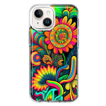 Apple iPhone 15 Neon Rainbow Psychedelic Indie Hippie Sunflowers Hybrid Protective Phone Case Cover