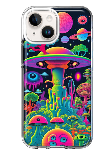 Apple iPhone 15 Plus Neon Rainbow Psychedelic UFO Alien Planet Hybrid Protective Phone Case Cover