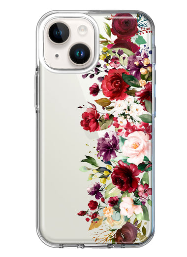 Apple iPhone 14 Red Summer Watercolor Floral Bouquets Ruby Flowers Hybrid Protective Phone Case Cover