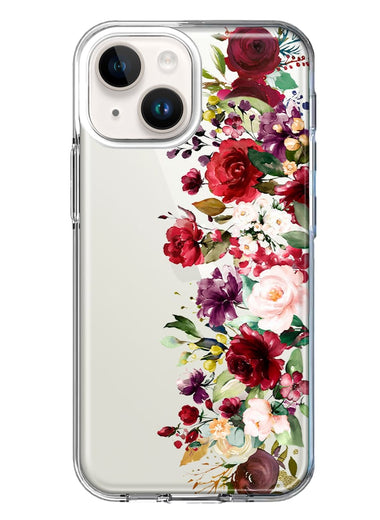 Apple iPhone 14 Plus Red Summer Watercolor Floral Bouquets Ruby Flowers Hybrid Protective Phone Case Cover