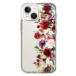 Apple iPhone 14 Plus Red Summer Watercolor Floral Bouquets Ruby Flowers Hybrid Protective Phone Case Cover