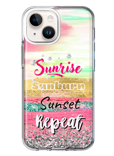 Apple iPhone 15 Plus Summer Brush Strokes Sunrise Sunburn Sunset Repeat Hybrid Protective Phone Case Cover