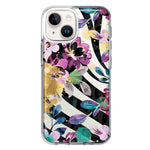 Apple iPhone 14 Zebra Stripes Tropical Flowers Purple Blue Summer Vibes Hybrid Protective Phone Case Cover