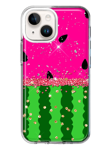 Apple iPhone 15 Plus Summer Watermelon Sugar Vacation Tropical Fruit Pink Green Hybrid Protective Phone Case Cover