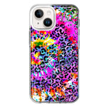 Apple iPhone 14 Plus Vibrant Pink Purple Tie Dye Summer Leopard Swirl Rainbow Hybrid Protective Phone Case Cover