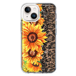 Apple iPhone 15 Plus Yellow Summer Sunflowers Brown Leopard Honeycomb Hybrid Protective Phone Case Cover