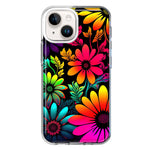 Apple iPhone 15 Plus Neon Rainbow Glow Colorful Abstract Flowers Floral Hybrid Protective Phone Case Cover