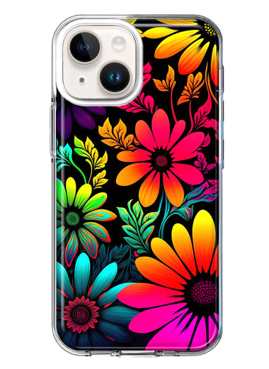 Apple iPhone 14 Plus Neon Rainbow Glow Colorful Abstract Flowers Floral Hybrid Protective Phone Case Cover