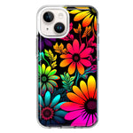 Apple iPhone 14 Plus Neon Rainbow Glow Colorful Abstract Flowers Floral Hybrid Protective Phone Case Cover