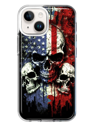 Apple iPhone 15 Plus American USA Flag Skulls Blue Red Double Layer Phone Case Cover