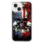 Apple iPhone 15 Plus American USA Flag Skulls Blue Red Double Layer Phone Case Cover