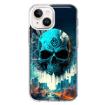 Apple iPhone 15 Plus Blue Apocalypse Cyberpunk Skull Feather Double Layer Phone Case Cover