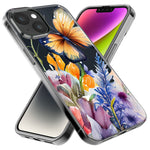 Apple iPhone 15 Pro Spring Summer Flowers Butterfly Purple Blue Lilac Floral Hybrid Protective Phone Case Cover
