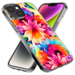 Apple iPhone 15 Plus Watercolor Paint Summer Rainbow Flowers Bouquet Bloom Floral Hybrid Protective Phone Case Cover