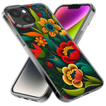 Apple iPhone 15 Pro Colorful Red Orange Folk Style Floral Vibrant Spring Flowers Hybrid Protective Phone Case Cover