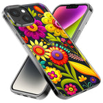 Apple iPhone XS Colorful Yellow Pink Folk Style Floral Vibrant Spring Flowers Hybrid Protective Phone Case Cover