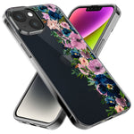 Apple iPhone 12 Navy Blue Summer Watercolor Floral Classic Purple Flowers Hybrid Protective Phone Case Cover