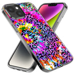 Apple iPhone 15 Plus Vibrant Pink Purple Tie Dye Summer Leopard Swirl Rainbow Hybrid Protective Phone Case Cover