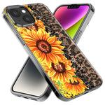 Apple iPhone 14 Pro Max Yellow Summer Sunflowers Brown Leopard Honeycomb Hybrid Protective Phone Case Cover