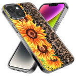 Apple iPhone 15 Plus Yellow Summer Sunflowers Brown Leopard Honeycomb Hybrid Protective Phone Case Cover