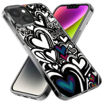 Apple iPhone 15 Plus Black White Hearts Love Graffiti Hybrid Protective Phone Case Cover