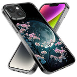 Apple iPhone 15 Pro Max Kawaii Manga Pink Cherry Blossom Full Moon Hybrid Protective Phone Case Cover