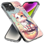 Apple iPhone 15 Pro Kawaii Manga Pink Cherry Blossom Cute Cat Hybrid Protective Phone Case Cover