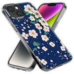 Apple iPhone 15 Pro Max Kawaii Japanese Pink Cherry Blossom Navy Blue Hybrid Protective Phone Case Cover