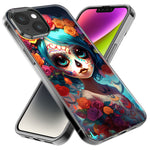 Apple iPhone 14 Plus Halloween Spooky Colorful Day of the Dead Skull Girl Hybrid Protective Phone Case Cover