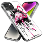 Apple iPhone 15 Pro Max Pink Flamingo Painting Graffiti Hybrid Protective Phone Case Cover