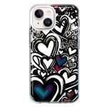 Apple iPhone 14 Black White Hearts Love Graffiti Hybrid Protective Phone Case Cover