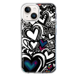 Apple iPhone 14 Plus Black White Hearts Love Graffiti Hybrid Protective Phone Case Cover