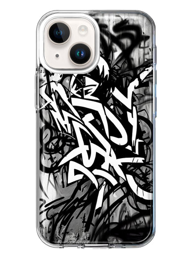 Apple iPhone 14 Black White Urban Graffiti Hybrid Protective Phone Case Cover