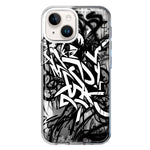 Apple iPhone 15 Black White Urban Graffiti Hybrid Protective Phone Case Cover