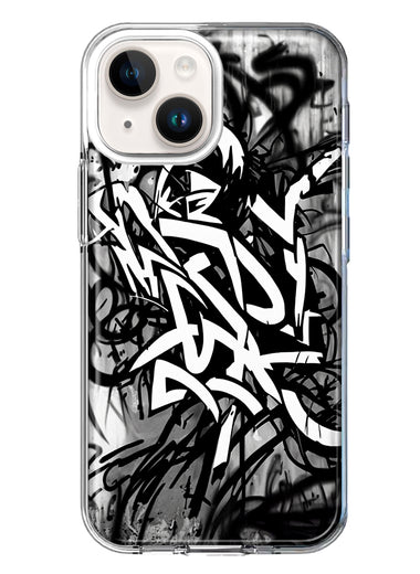 Apple iPhone 14 Plus Black White Urban Graffiti Hybrid Protective Phone Case Cover