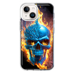 Apple iPhone 15 Plus Blue Flaming Skull Burning Fire Double Layer Phone Case Cover