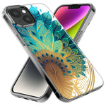 Apple iPhone 15 Mandala Geometry Abstract Peacock Feather Pattern Hybrid Protective Phone Case Cover