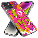 Apple iPhone 14 Pro Pink Daisy Love Graffiti Painting Art Hybrid Protective Phone Case Cover