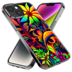 Apple iPhone 15 Pro Neon Rainbow Psychedelic Trippy Hippie Daisy Flowers Hybrid Protective Phone Case Cover