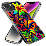 Apple iPhone 12 Pro Neon Rainbow Psychedelic Trippy Hippie Daisy Flowers Hybrid Protective Phone Case Cover