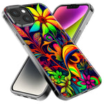 Apple iPhone 12 Mini Neon Rainbow Psychedelic Trippy Hippie Daisy Flowers Hybrid Protective Phone Case Cover