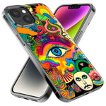 Apple iPhone 15 Plus Neon Rainbow Psychedelic Trippy Hippie Multiple Eyes Hybrid Protective Phone Case Cover