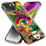 Apple iPhone 14 Pro Neon Rainbow Psychedelic Trippy Hippie Multiple Eyes Hybrid Protective Phone Case Cover