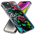 Apple iPhone 13 Pro Red Roses Graffiti Painting Art Hybrid Protective Phone Case Cover