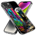 Apple iPhone 14 Pro Max Urban City Full Moon Graffiti Painting Art Hybrid Protective Phone Case Cover