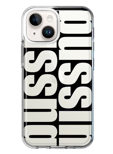 Apple iPhone 14 Black Clear Funny Text Quote Bussin Hybrid Protective Phone Case Cover