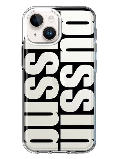 Apple iPhone 15 Plus Black Clear Funny Text Quote Bussin Hybrid Protective Phone Case Cover