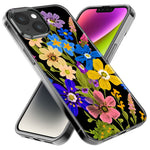 Apple iPhone 15 Pro Max Blue Yellow Vintage Spring Wild Flowers Floral Hybrid Protective Phone Case Cover