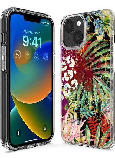 Apple iPhone 14 Pro Max Leopard Tropical Flowers Vacation Dreams Hibiscus Floral Hybrid Protective Phone Case Cover
